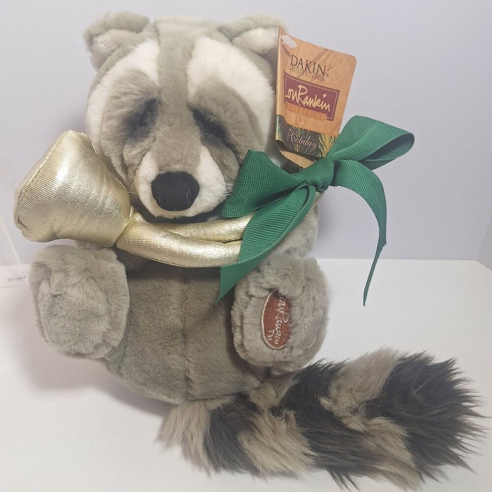 Sammy Raccoon Holiday Dakin Plush Lou Rankin Friends Christmas French Horn